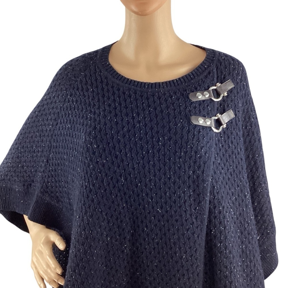 Talbots Navy Wool Blend Knit Poncho Sweater XS - Picture 2 of 6